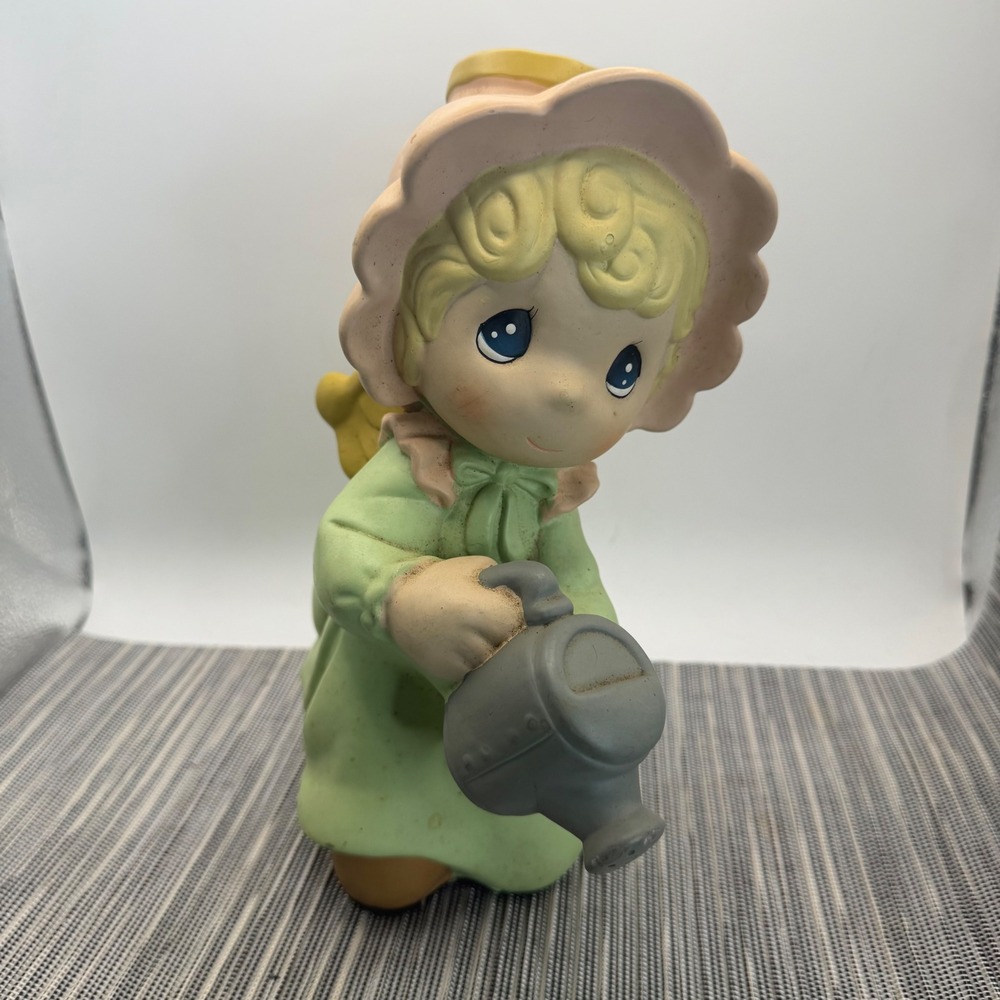 Precious Moments Angel Girl Watering Can Figurine PM-AGWC 2004 Green Pink Decor